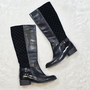 Sesto Meucci Leather-Suede Knee High Boots Sz. 8.5 Block Heel Riding Boots